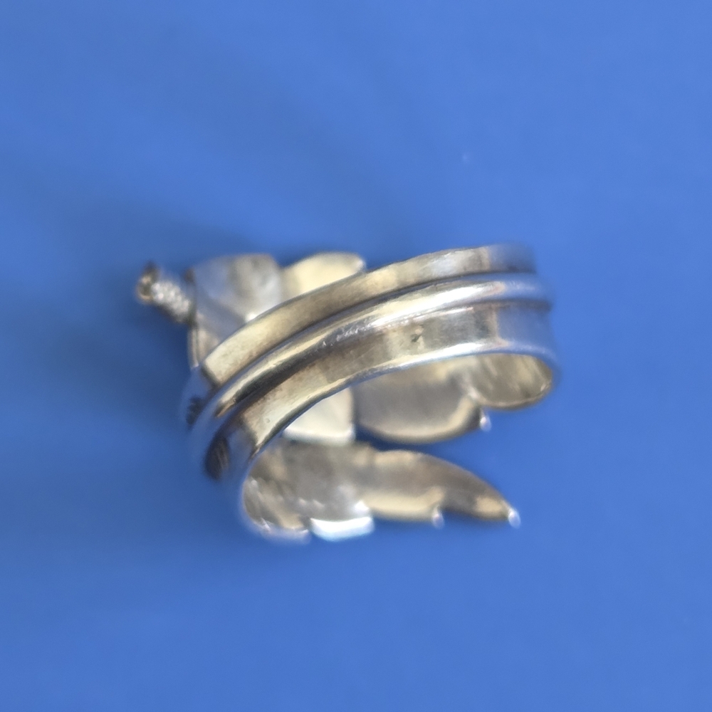 Joe Delgarito Sterling Silver Vintage Navajo Adjust Size 8 Feather Ring Signed - Picture 5 of 6